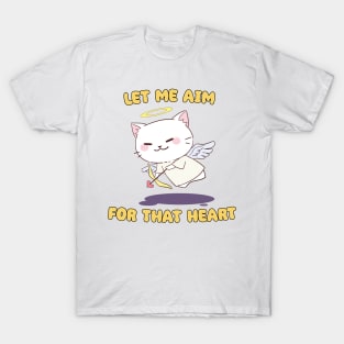 Let Me Aim For That Heart - Cute Chibi Angel Cat with Bow II T-Shirt